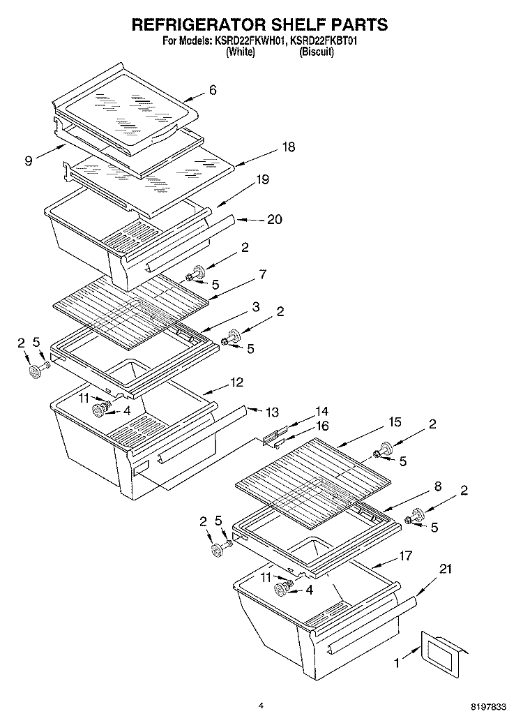 REFRIGERATOR SHELF Diagram and Parts List for KSRD22FKBT01  KitchenAid Refrigerator