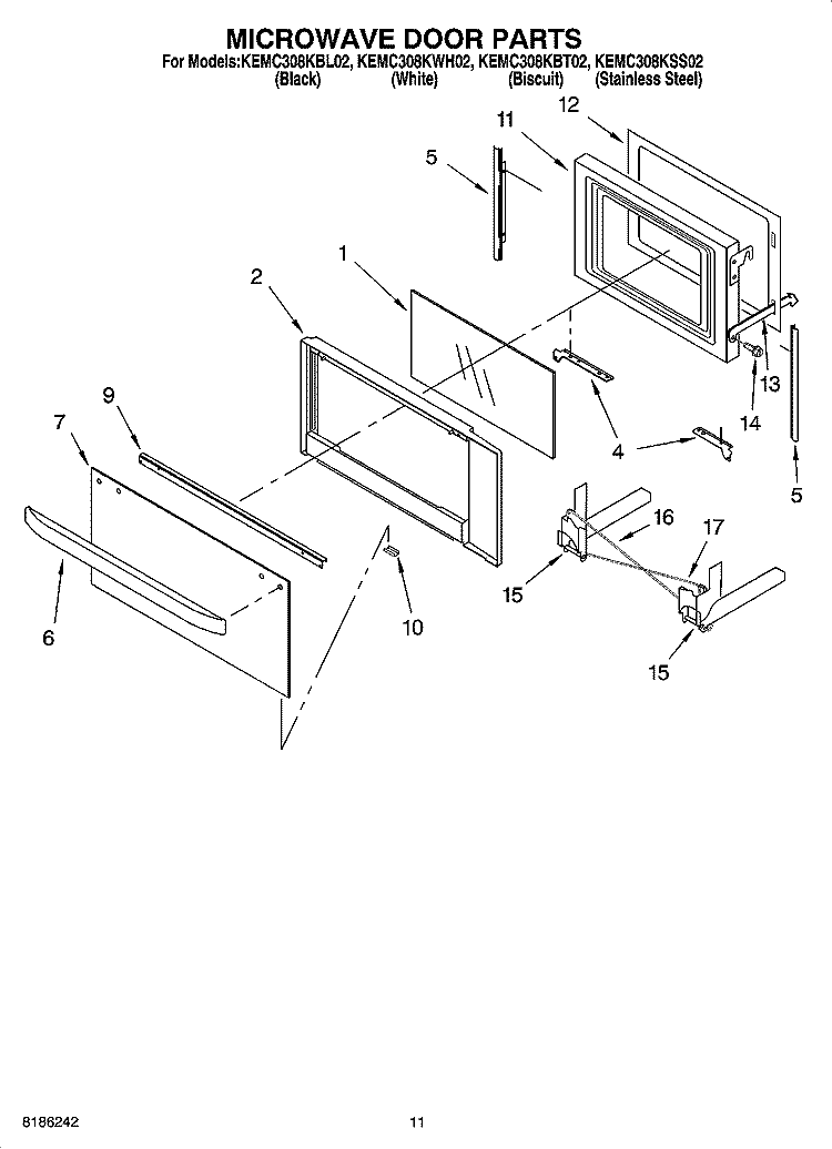 MICROWAVE DOOR PARTS, OPTIONAL PARTS Diagram and Parts List for KEMC308KBT02  KitchenAid Microwave Oven Combo