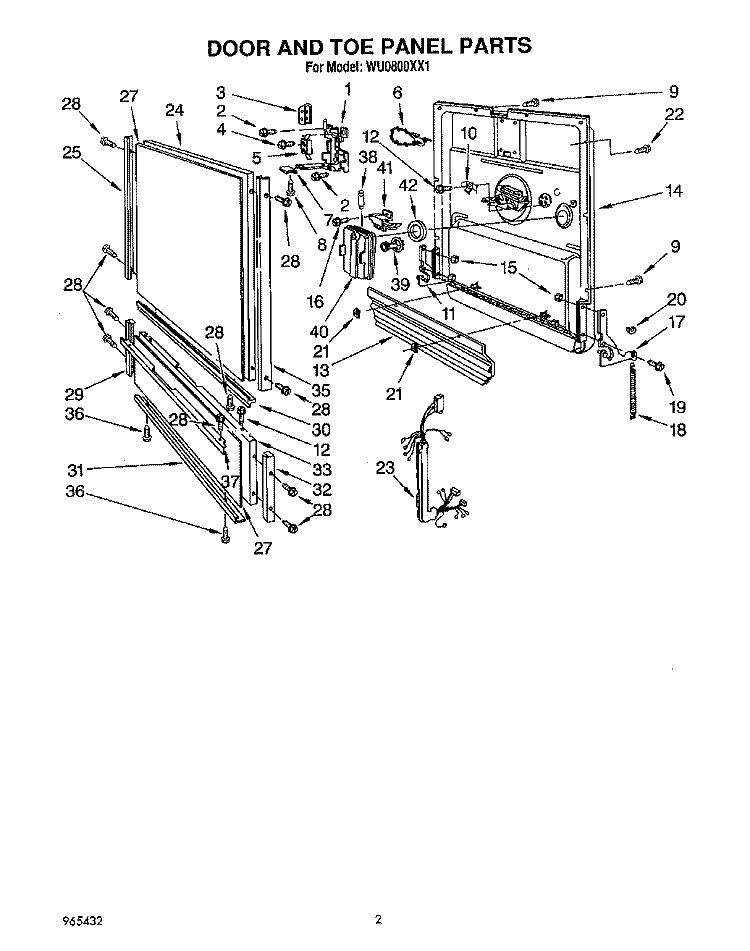 DOOR AND TOE PANEL Diagram and Parts List for WU0800XX1  Roper Dishwasher