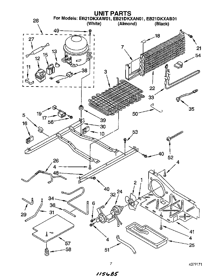 UNIT Diagram and Parts List for EB21DKXAW01  Whirlpool Refrigerator
