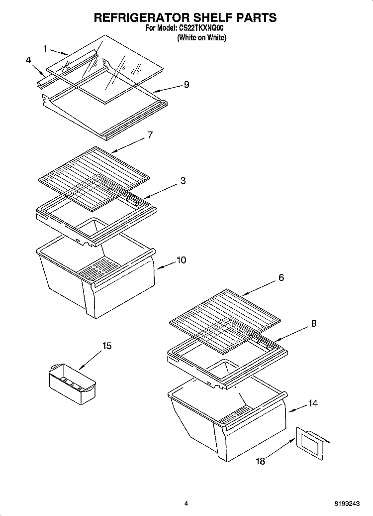 REFRIGERATOR SHELF PARTS Diagram and Parts List for CS22TKXNQ00  Crosley Refrigerator