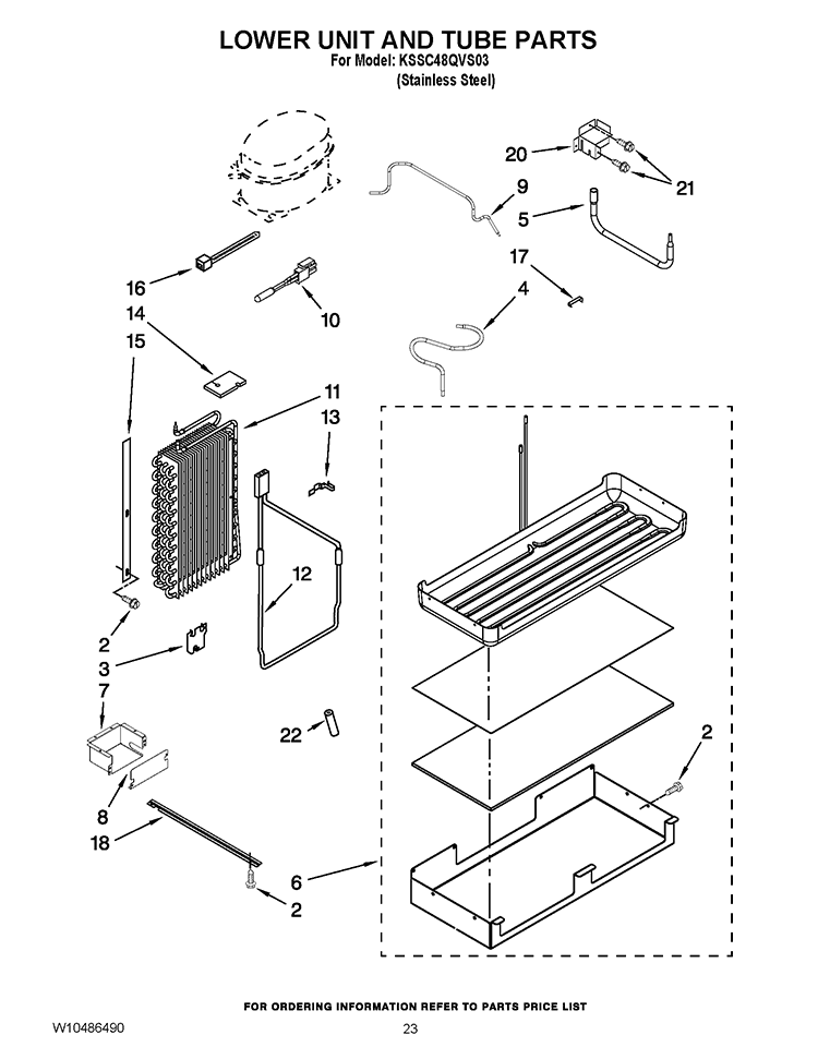 LOWER UNIT AND TUBE PARTS Diagram and Parts List for KSSC48QVS03  KitchenAid Refrigerator