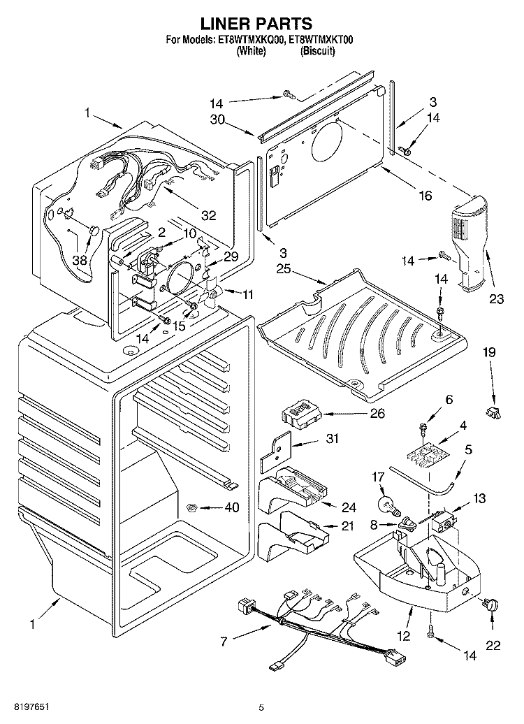 LINER Diagram and Parts List for ET8WTMXKQ00  Whirlpool Refrigerator