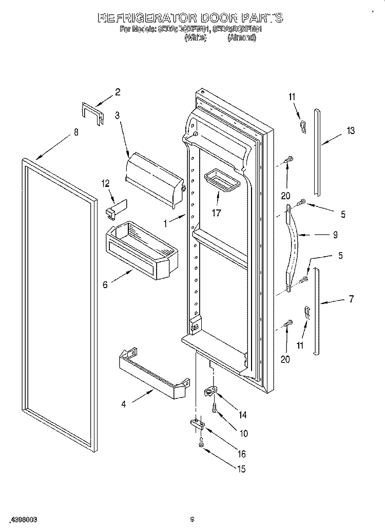 REFRIGERATOR DOOR Diagram and Parts List for 8ED25DQXFW01  Whirlpool Refrigerator
