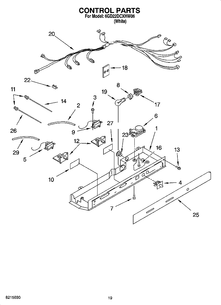 CONTROL PARTS, OPTIONAL PARTS (NOT INCLUDED) Diagram and Parts List for 6GD22DCXHW06  Whirlpool Refrigerator