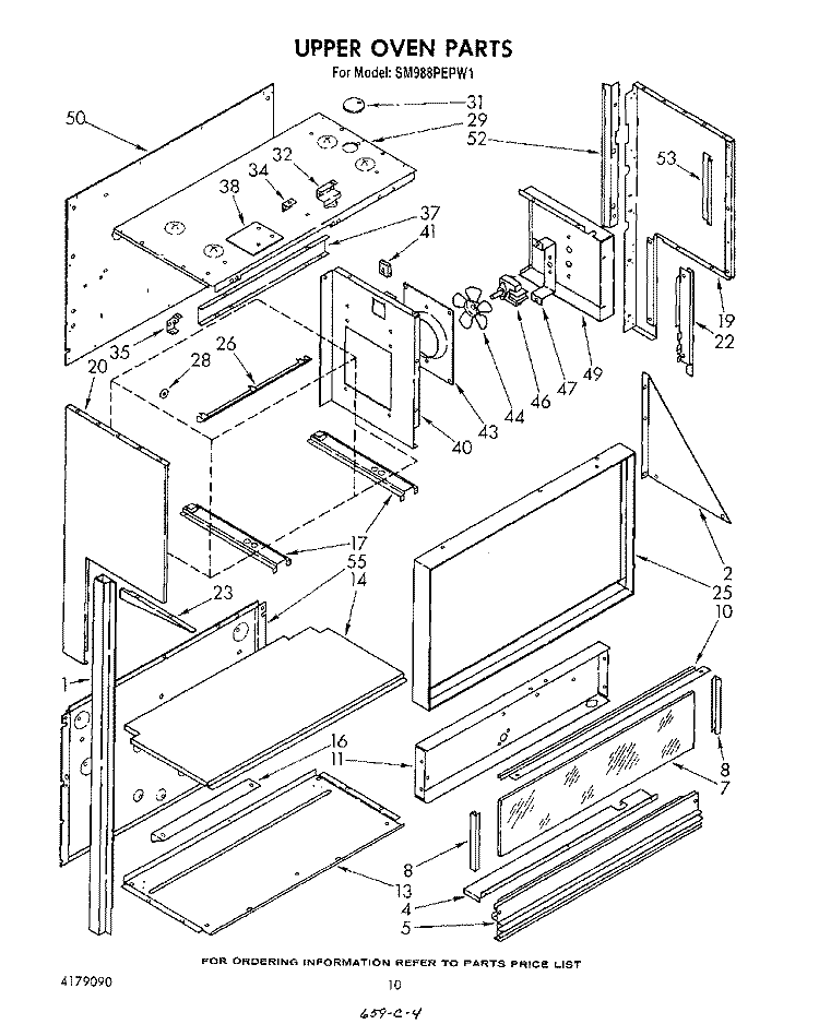 UPPER OVEN Diagram and Parts List for SM988PEPW1  Whirlpool Range