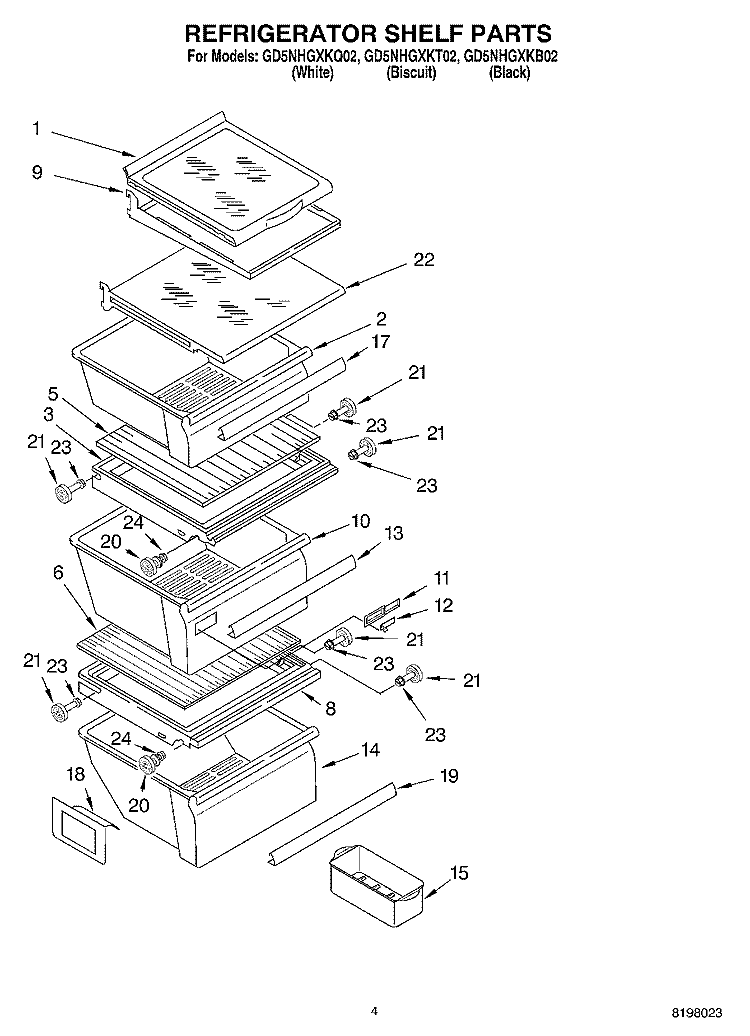 REFRIGERATOR SHELF Diagram and Parts List for GD5NHGXKT02  Whirlpool Refrigerator