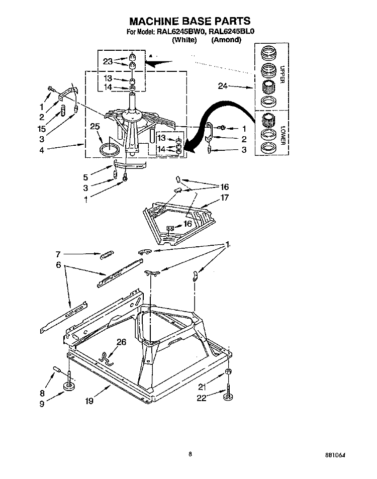MACHINE BASE Diagram and Parts List for RAL6245BL0  Whirlpool Washer