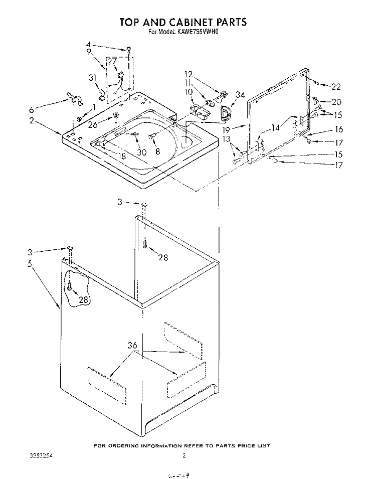 TOP AND CABINET , LITERATURE AND OPTIONAL Diagram and Parts List for KAWE755VAL0  KitchenAid Washer