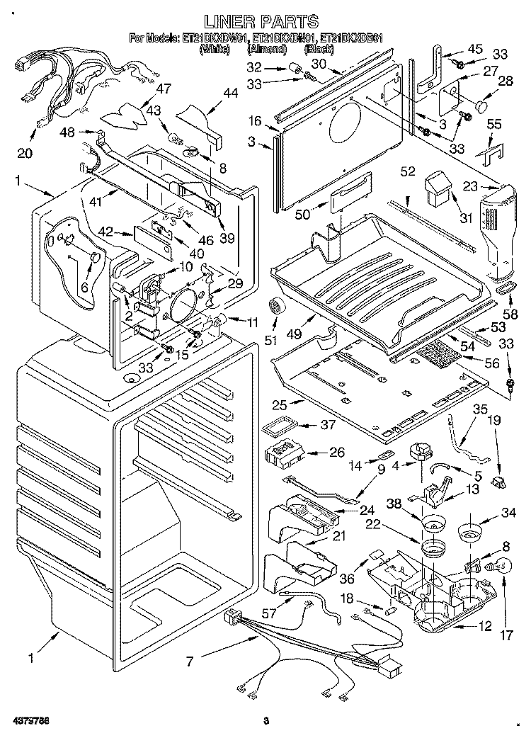 LINER Diagram and Parts List for ET21DKXDW01  Whirlpool Refrigerator