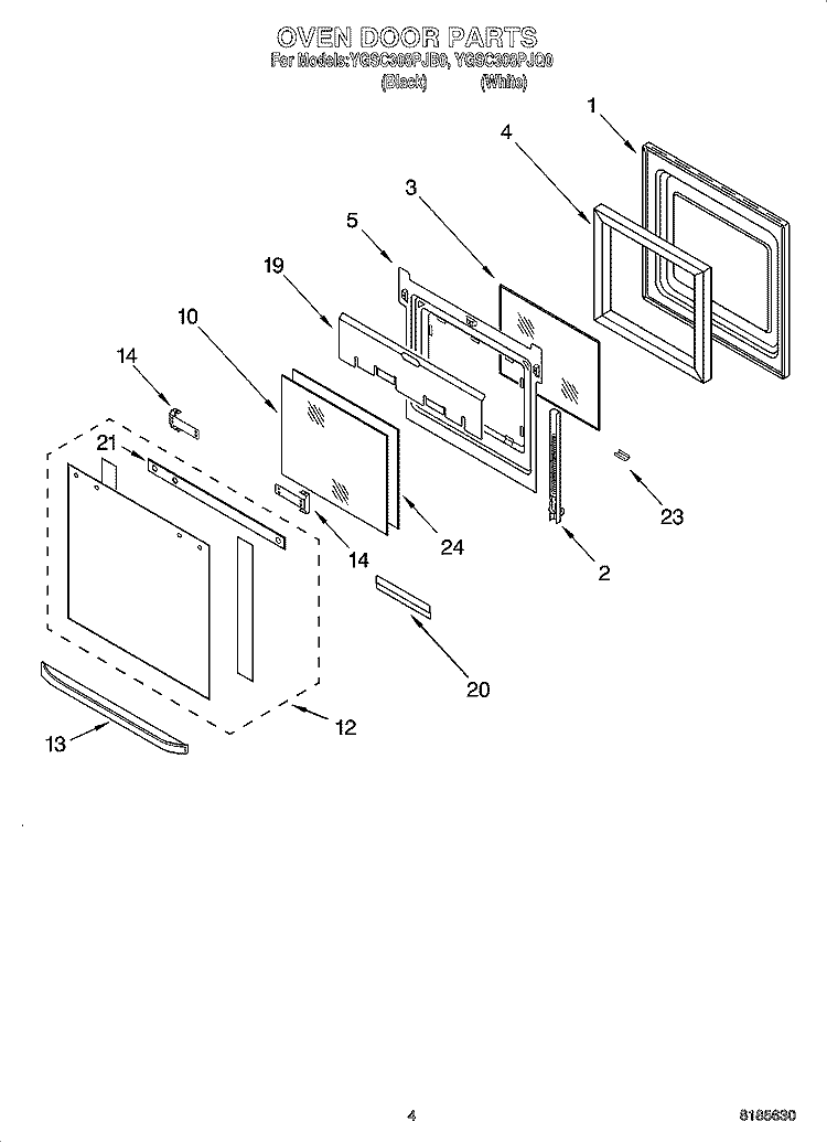 OVEN DOOR PARTS Diagram and Parts List for YGSC308PJB0  Whirlpool Microwave Oven Combo