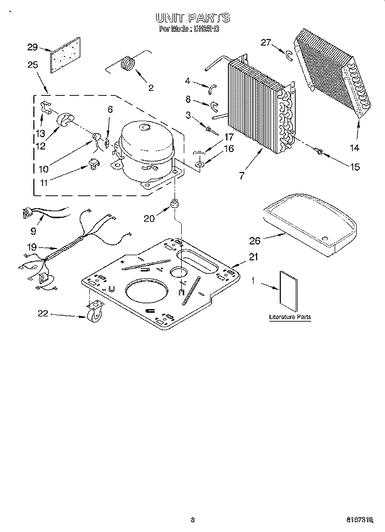UNIT, LITERATURE Diagram and Parts List for DH25H0  Whirlpool Dehumidifier