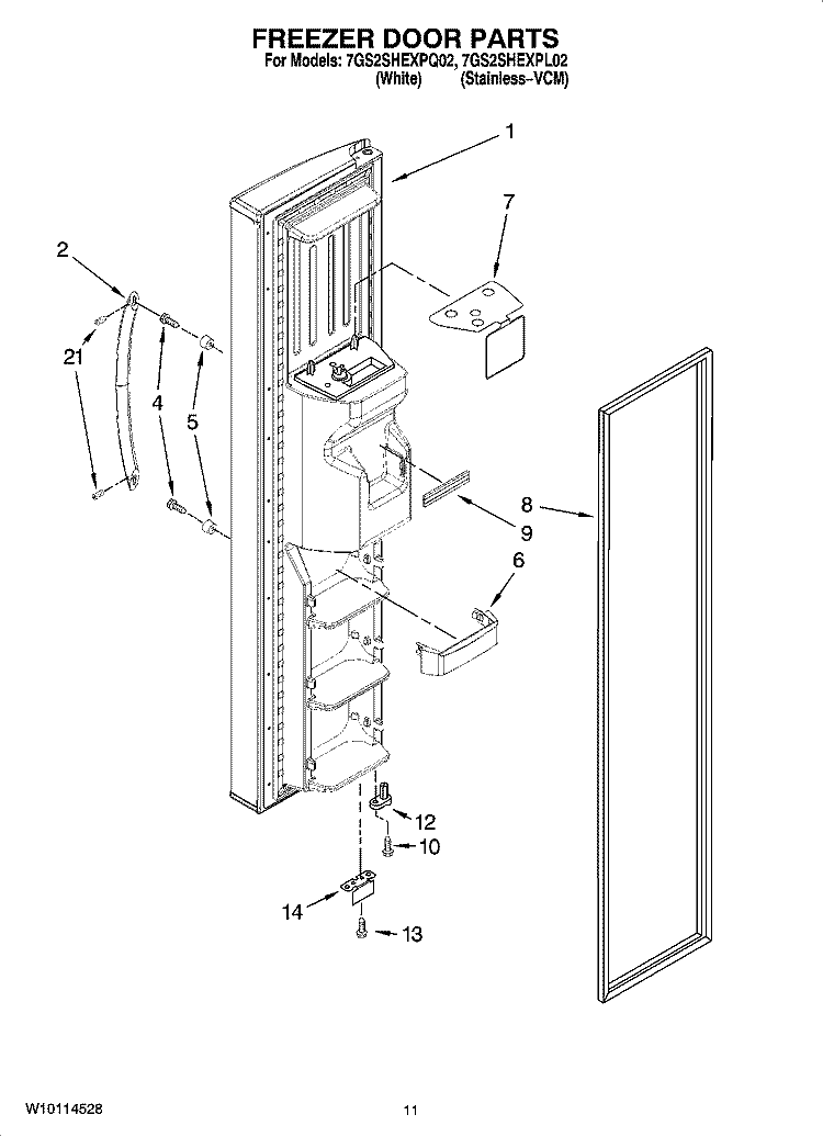 FREEZER DOOR PARTS Diagram and Parts List for 7GS2SHEXPQ02  Whirlpool Refrigerator