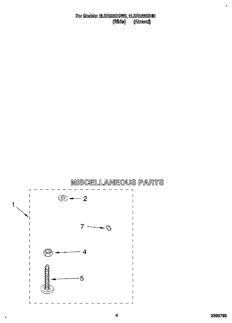 MISCELLANEOUS Diagram and Parts List for 2LSR5233BW0  Whirlpool Washer