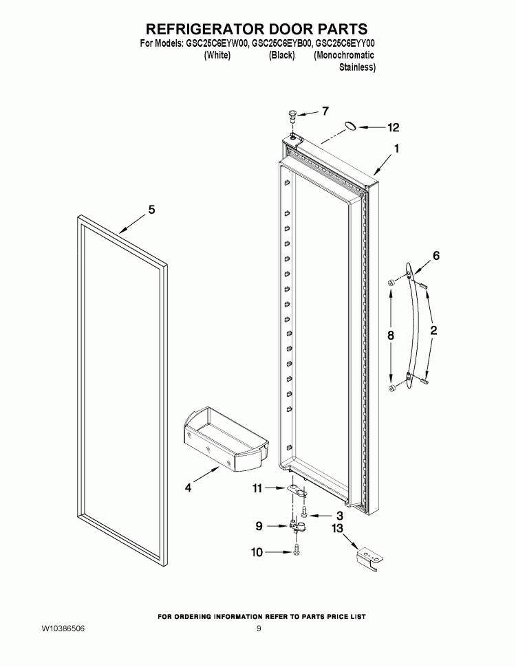REFRIGERATOR DOOR PARTS Diagram and Parts List for GSC25C6EYY00  Whirlpool Refrigerator