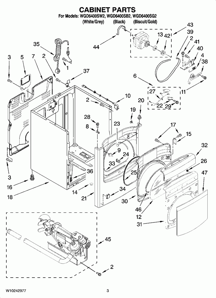 CABINET PARTS Diagram and Parts List for WGD6400SG2  Whirlpool Dryer