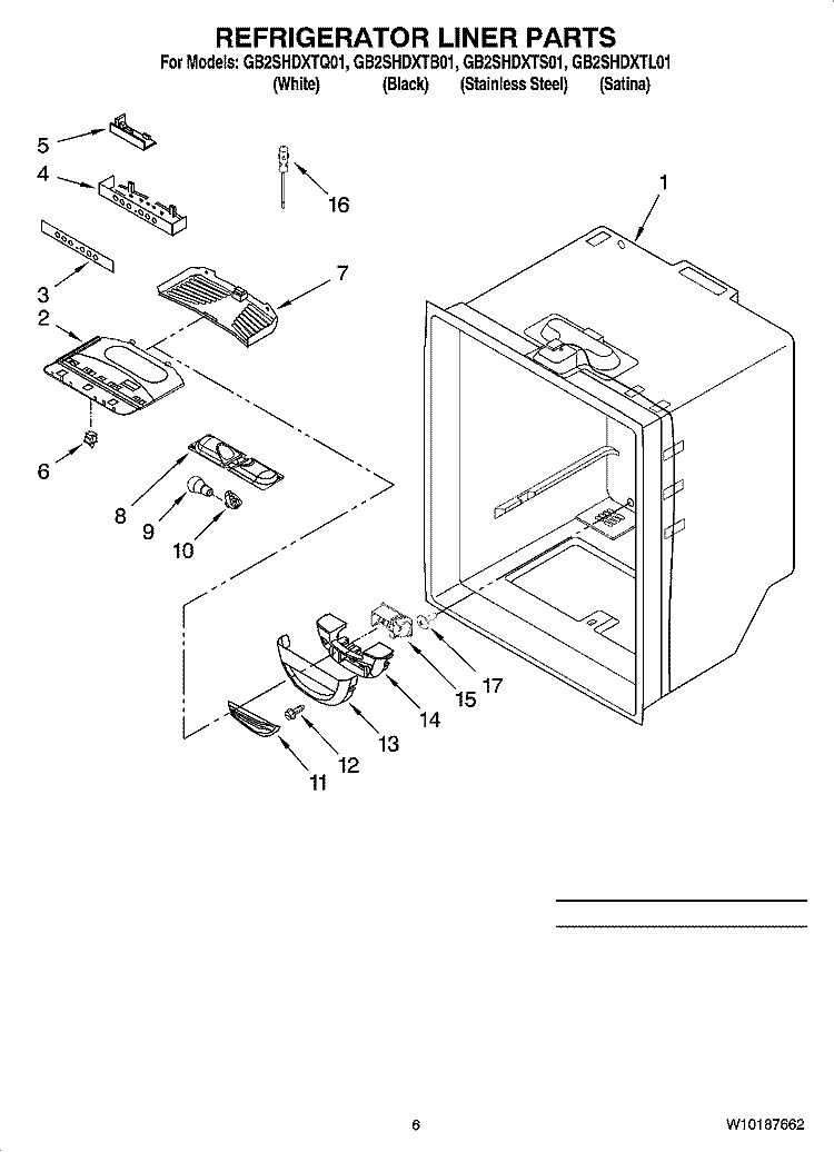 REFRIGERATOR LINER PARTS Diagram and Parts List for GB2SHDXTS01  Whirlpool Refrigerator