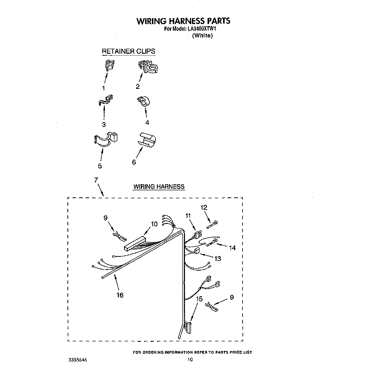 WIRING HARNESS Diagram and Parts List for LA3400XTW1  Whirlpool Washer