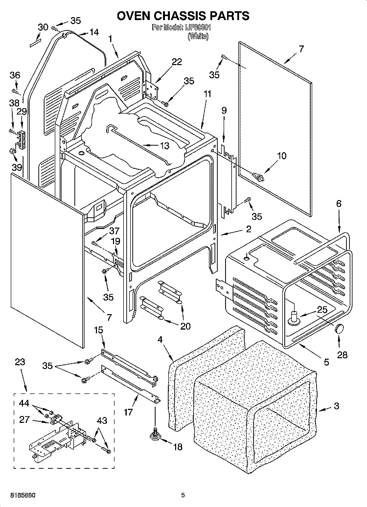 OVEN CHASSIS PARTS Diagram and Parts List for IJP89801  Inglis Range