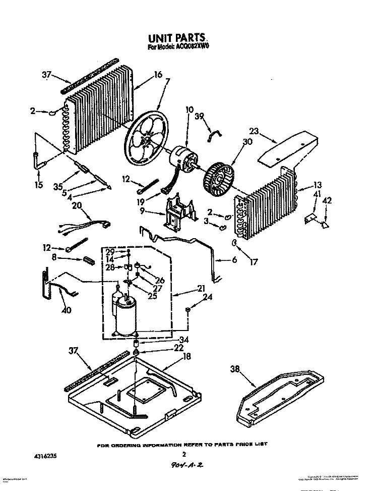 UNIT, LIT/OPTIONAL Diagram and Parts List for ACQ082XW0  Whirlpool Air Conditioner