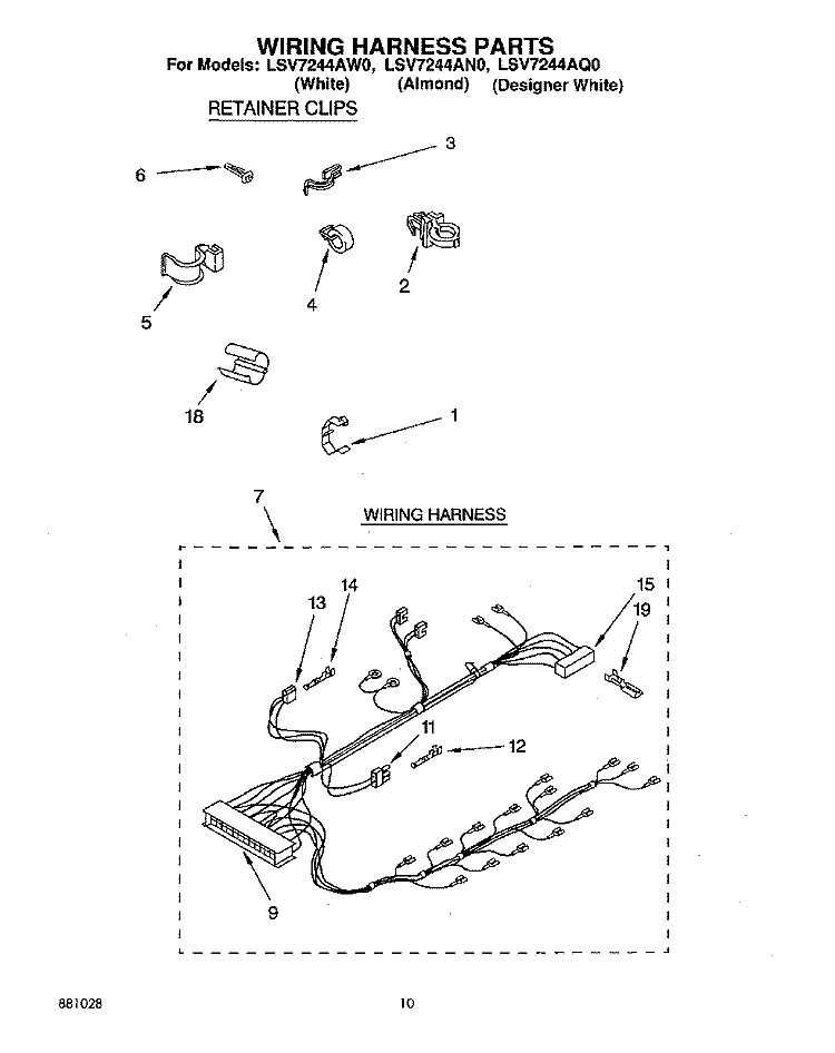 WIRING HARNESS Diagram and Parts List for LSV7244AN0  Whirlpool Washer