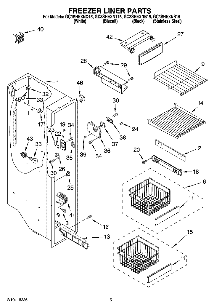 FREEZER LINER PARTS Diagram and Parts List for GC3SHEXNS15  Whirlpool Refrigerator