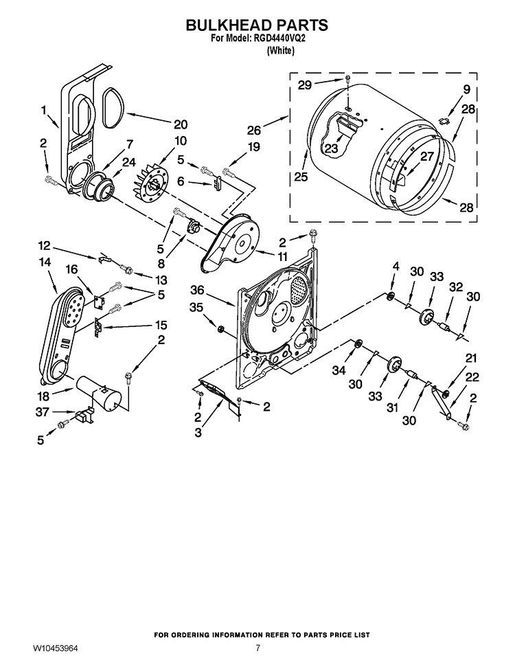 BULKHEAD PARTS Diagram and Parts List for RGD4440VQ2  Roper Dryer