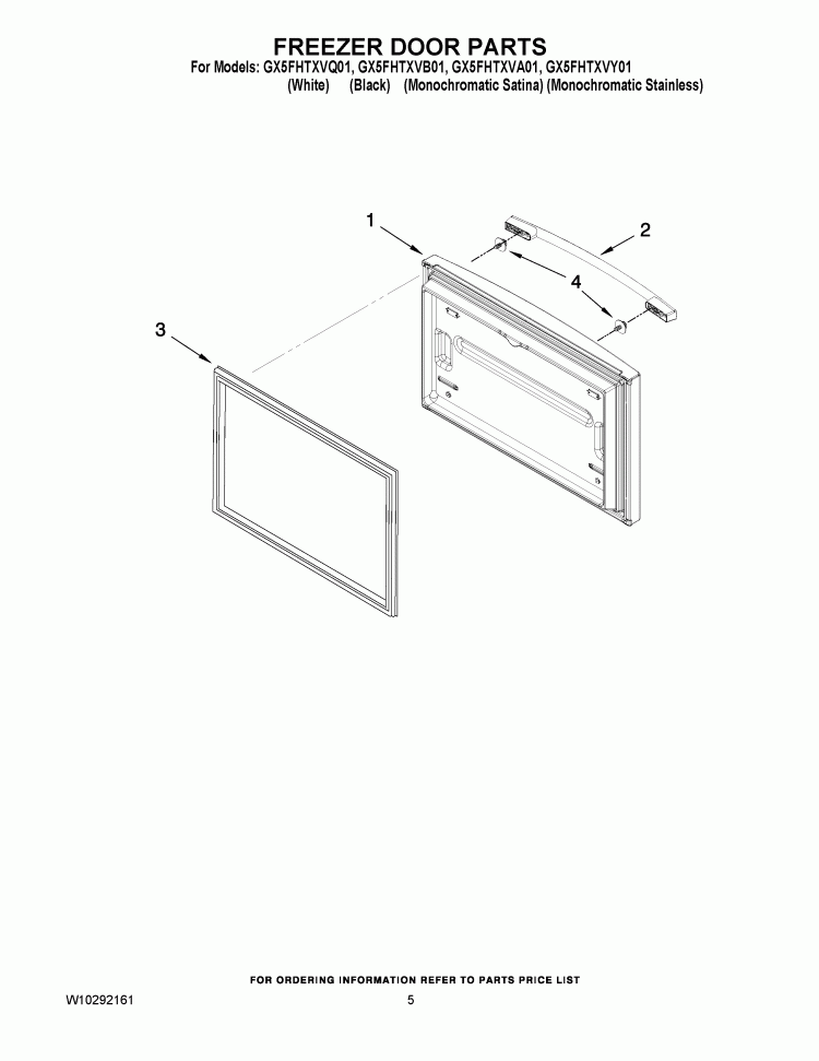 FREEZER DOOR PARTS Diagram and Parts List for GX5FHTXVA01  Whirlpool Refrigerator