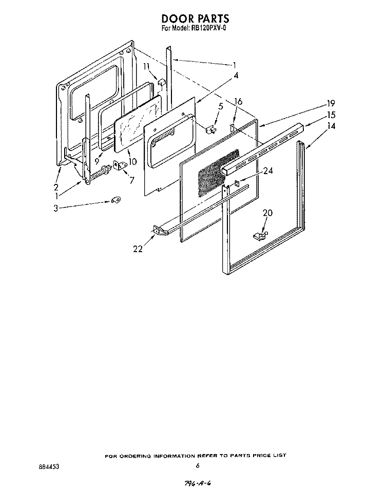 DOOR Diagram and Parts List for RB120PXV0  Whirlpool Wall Oven