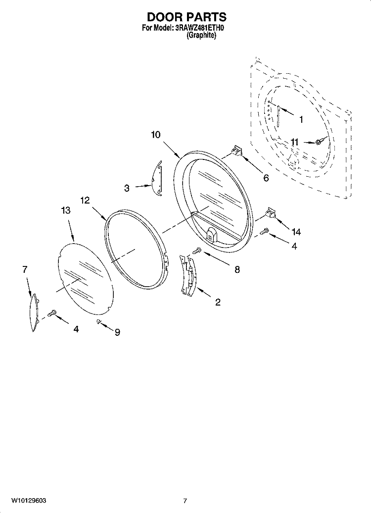 DOOR PARTS, OPTIONAL PARTS (NOT INCLUDED) Diagram and Parts List for 3RAWZ481ETH0  Whirlpool Dryer