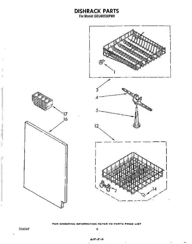 DISHRACK Diagram and Parts List for GDU4050XPW0  Whirlpool Dishwasher