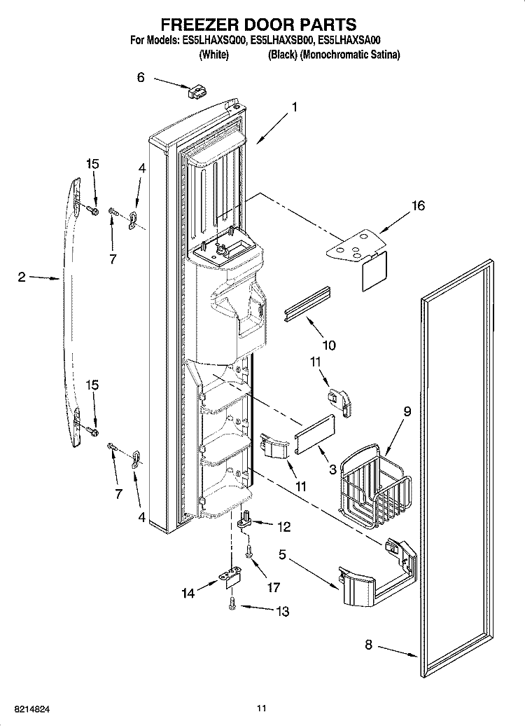 FREEZER DOOR PARTS Diagram and Parts List for ES5LHAXSQ00  Whirlpool Refrigerator