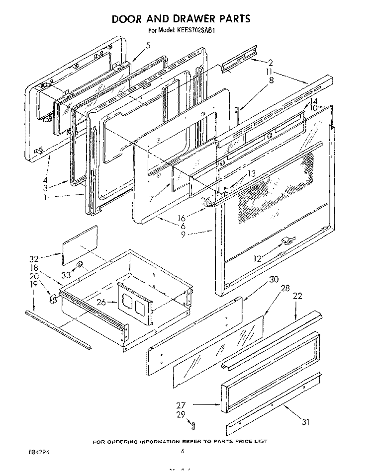 DOOR AND DRAWER Diagram and Parts List for KEES702SWB1  KitchenAid Microwave Oven Combo