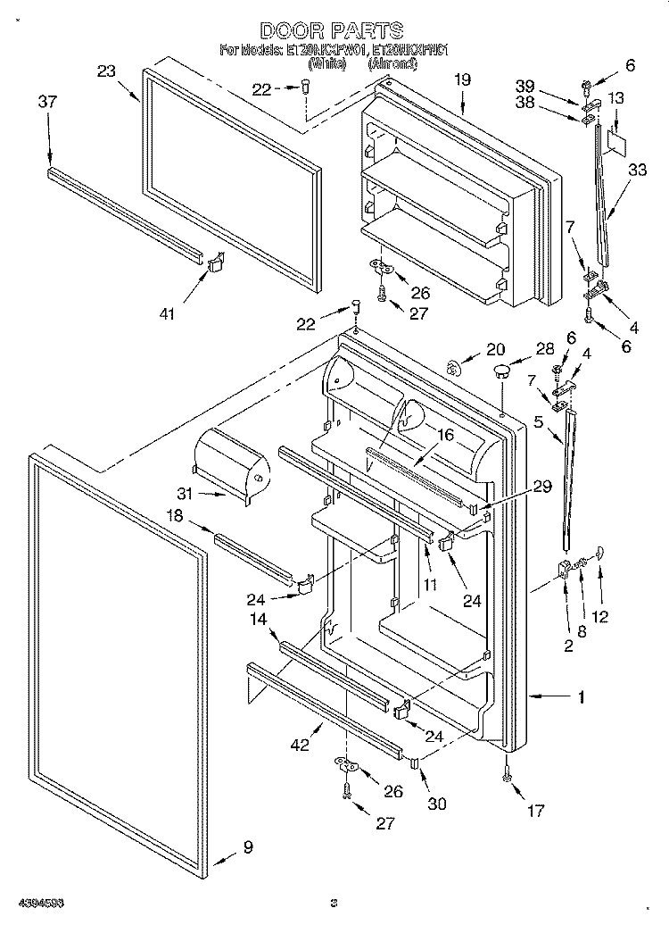 DOOR Diagram and Parts List for ET20NKXFW01  Whirlpool Refrigerator