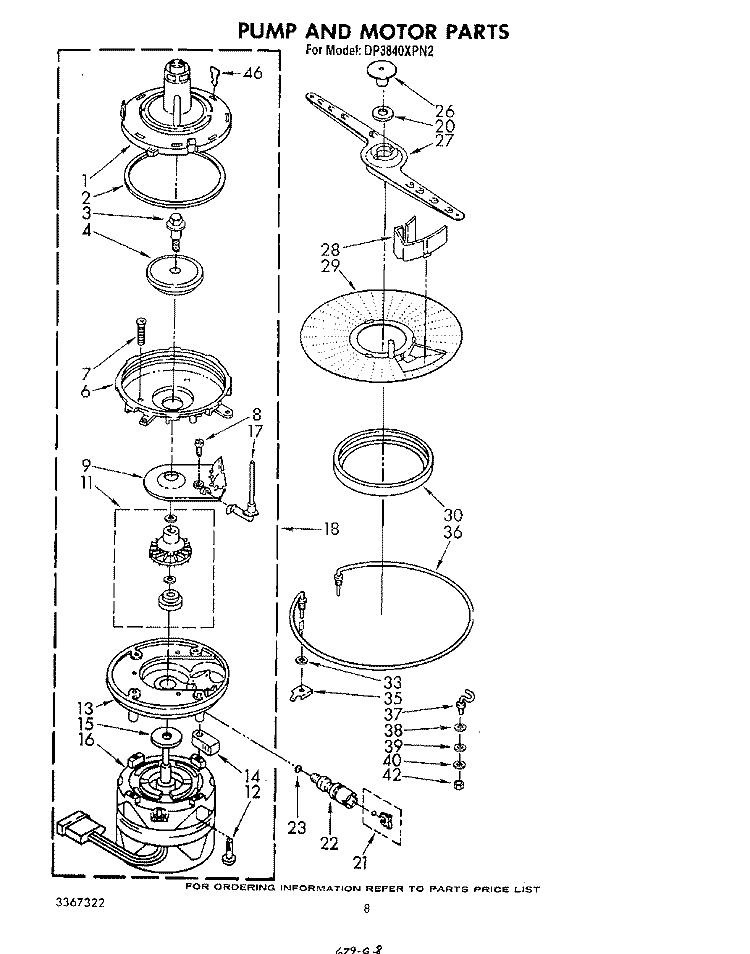 PUMP AND MOTOR Diagram and Parts List for DP3840XPN2  Whirlpool Dishwasher