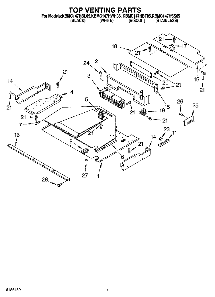 TOP VENTING PARTS Diagram and Parts List for KBMC147HSS05  KitchenAid Microwave Oven Combo