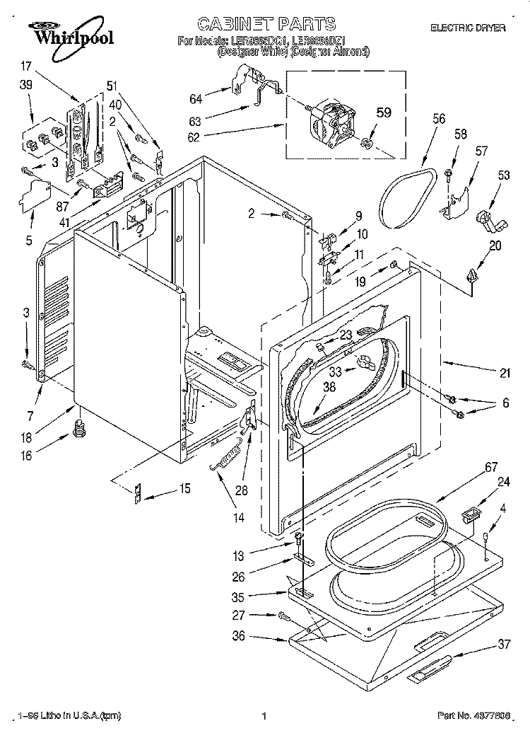 SECTION Diagram and Parts List for LER8858DQ1  Whirlpool Dryer