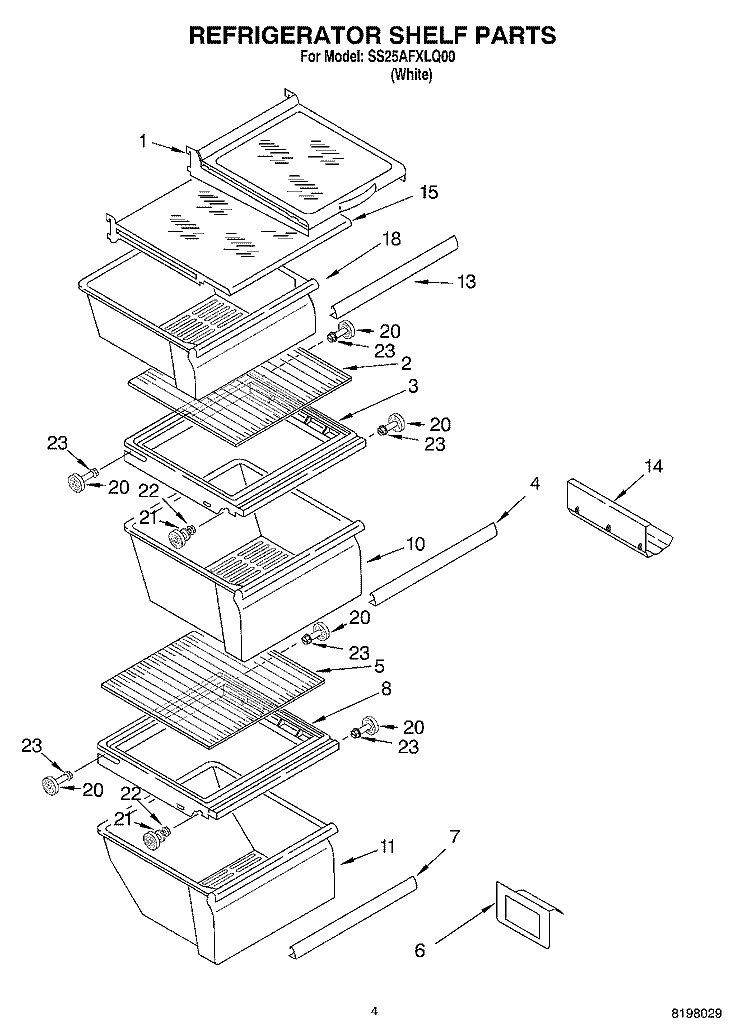 REFRIGERATOR SHELF Diagram and Parts List for SS25AFXLQ00  Whirlpool Refrigerator