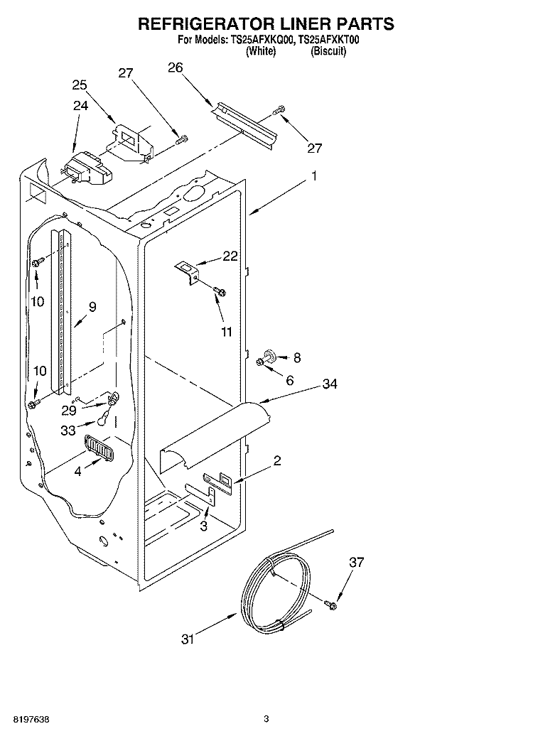 REFRIGERATOR LINER Diagram and Parts List for TS25AFXKT00  Estate Refrigerator
