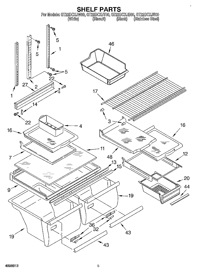 SHELF Diagram and Parts List for GT22DCXJB00  Whirlpool Refrigerator