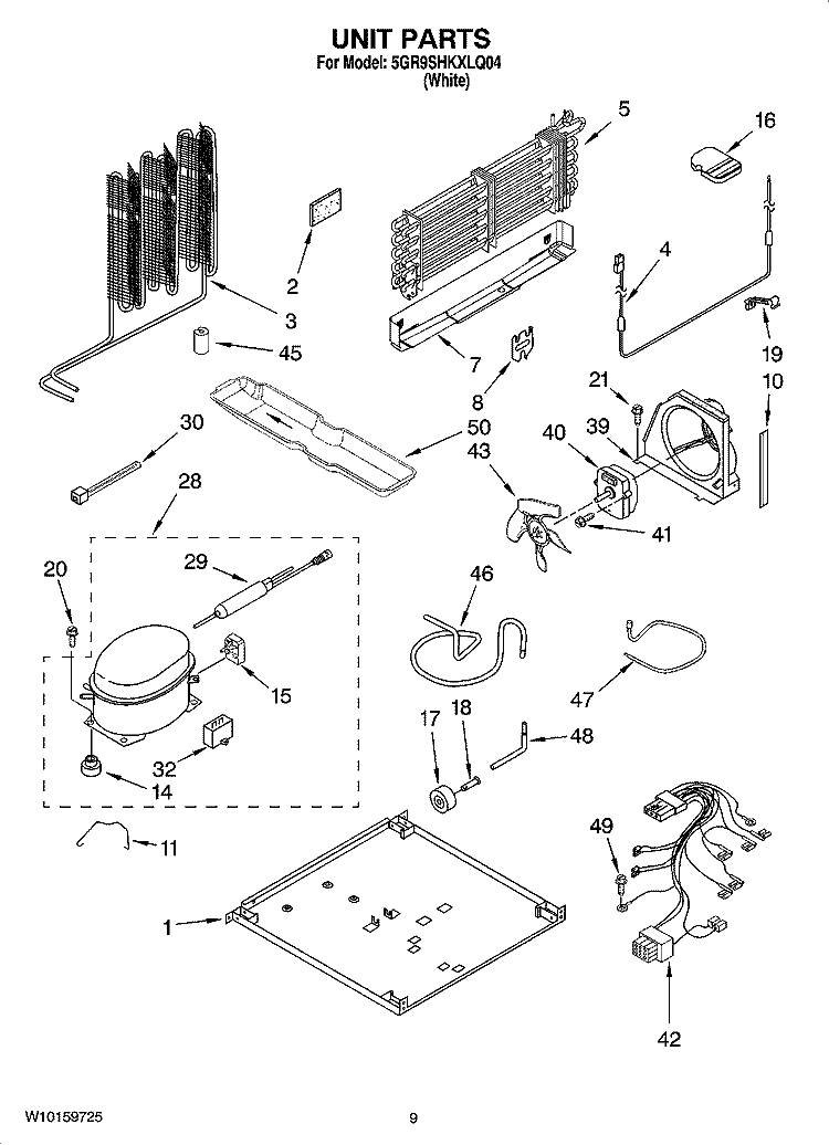 UNIT PARTS Diagram and Parts List for 5GR9SHKXLQ04  Whirlpool Refrigerator