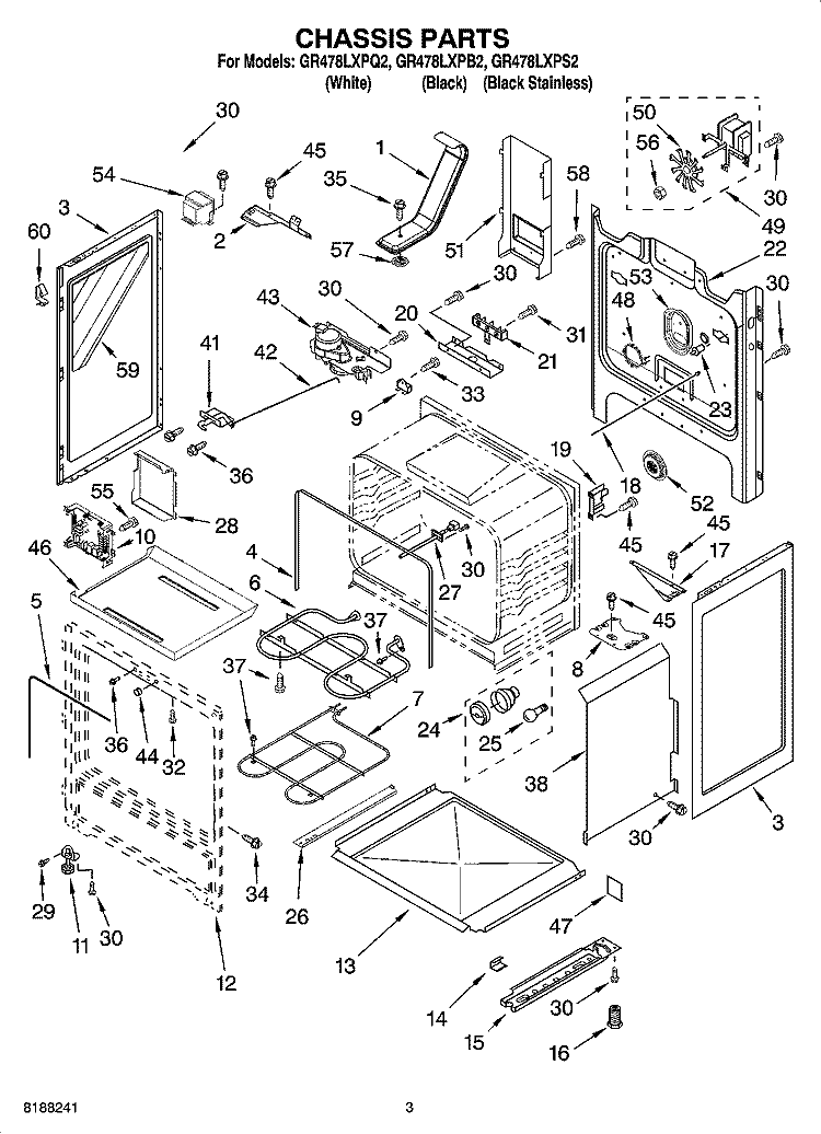 CHASSIS PARTS Diagram and Parts List for GR478LXPS2  Whirlpool Range