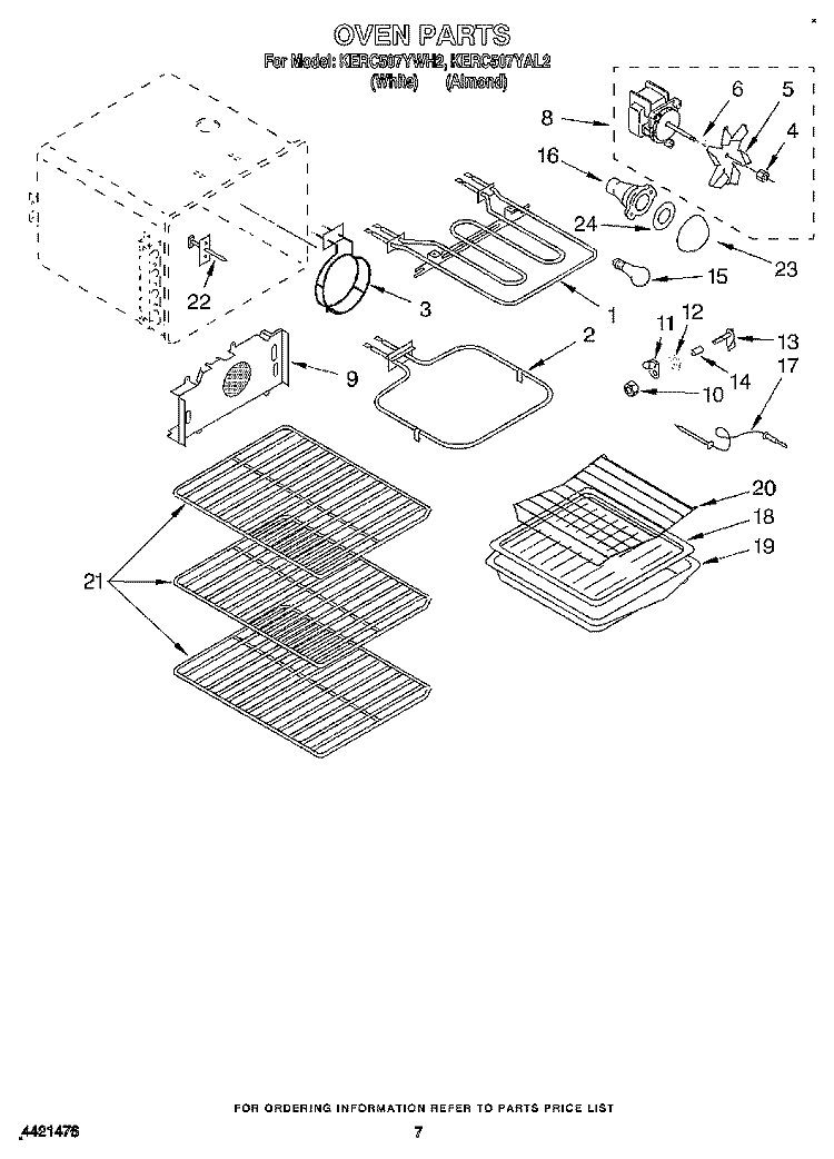 OVEN Diagram and Parts List for KERC507YWH2  KitchenAid Range