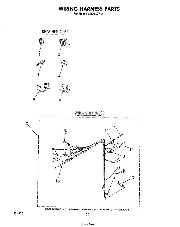 WIRING HARNESS Diagram and Parts List for LA5580XSW1  Whirlpool Washer