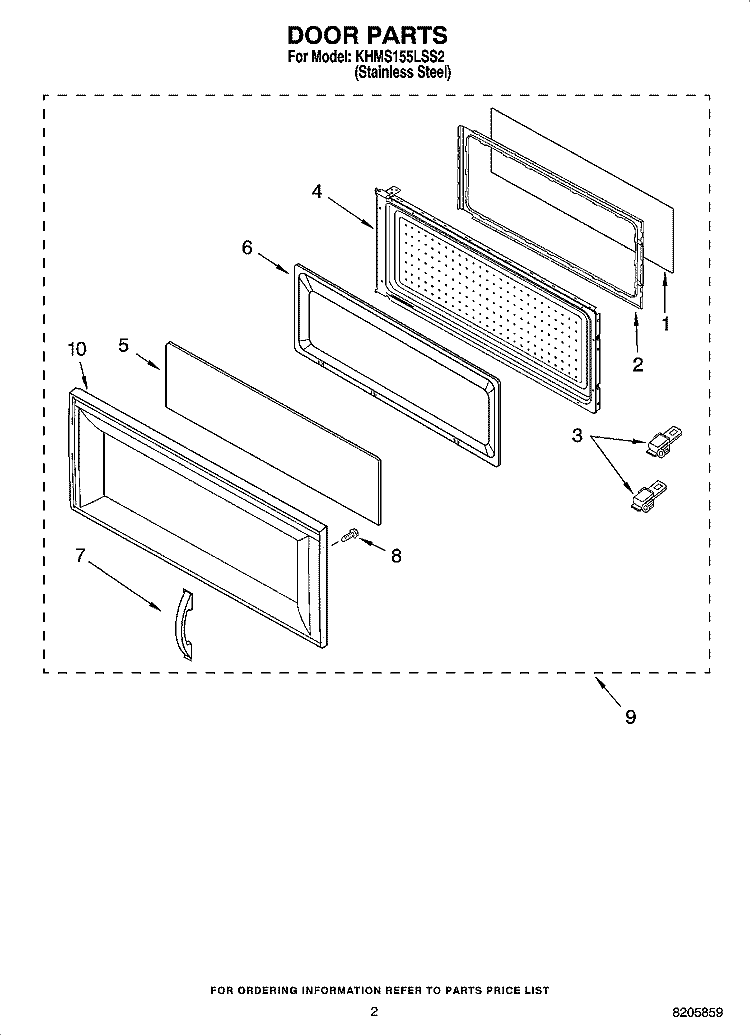 DOOR PARTS Diagram and Parts List for KHMS155LSS2  KitchenAid Microwave