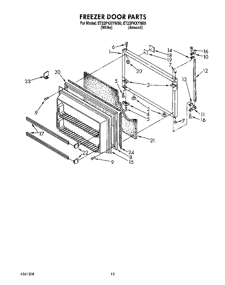 FREEZER DOOR Diagram and Parts List for ET22PKXYN00  Whirlpool Refrigerator