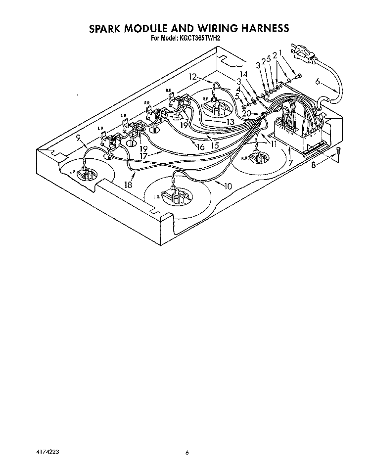 SPARK MODULE AND WIRING HARNESS Diagram and Parts List for KGCT365TBL2  KitchenAid Cooktop