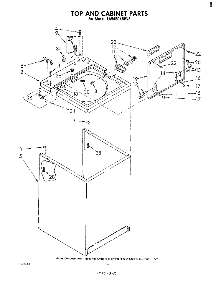 TOP AND CABINET , LITERATURE AND OPTIONAL Diagram and Parts List for LA5460XMW3  Whirlpool Washer