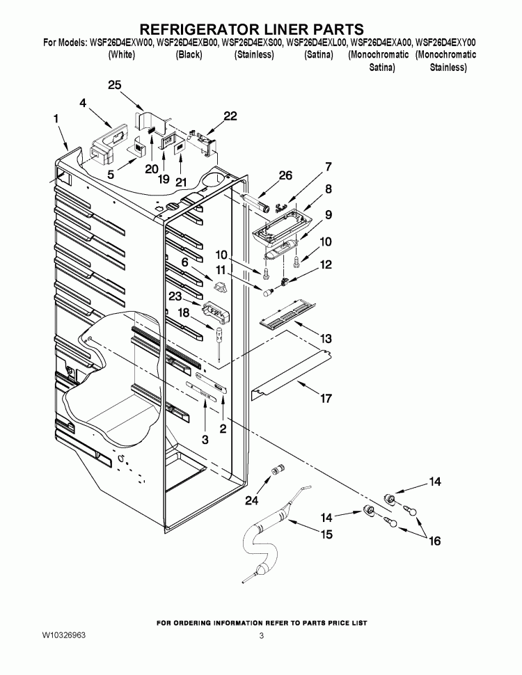 REFRIGERATOR LINER PARTS Diagram and Parts List for WSF26D4EXA00  Whirlpool Refrigerator