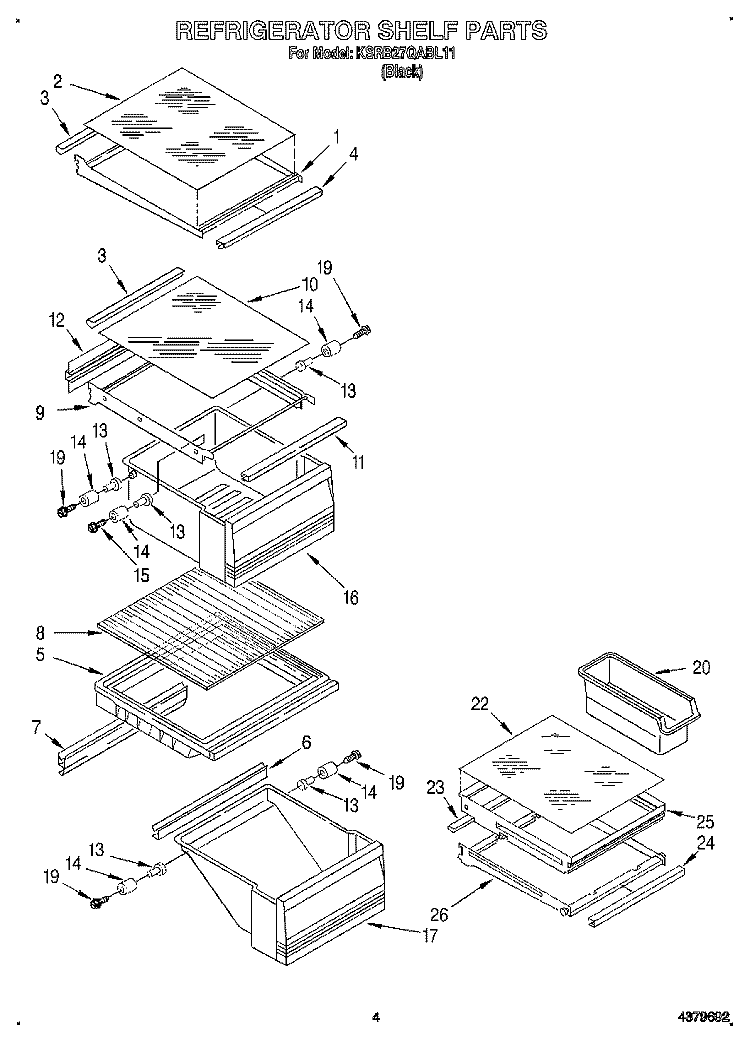 REFRIGERATOR SHELF Diagram and Parts List for KSRB27QABL11  KitchenAid Refrigerator
